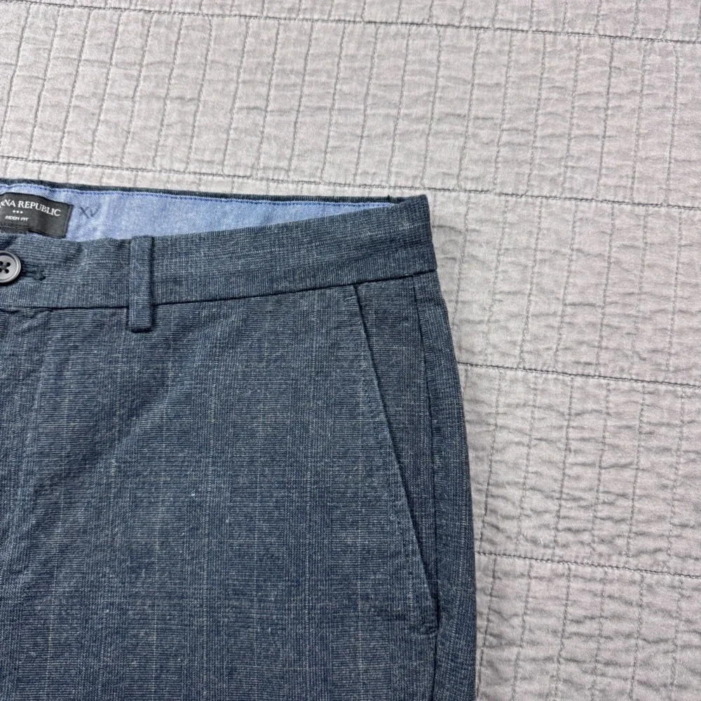 Banana Republic Aiden Chinos Mens 34x30 (34x28) Blue Gray Glen Plaid Slim Pants